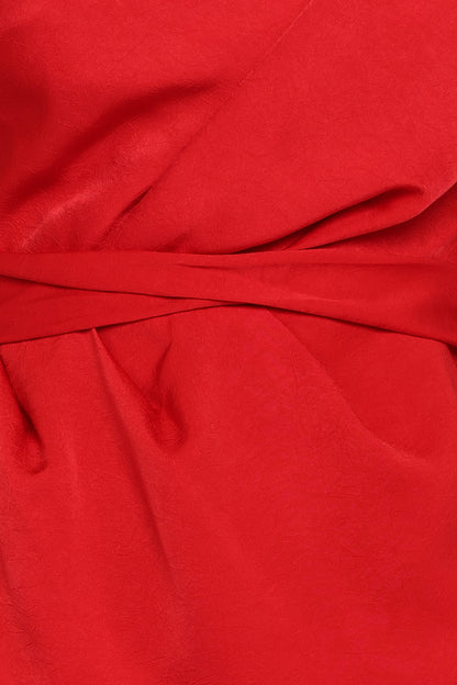 Nadia One Shoulder Maxi Dress - Red Jacquard Satin