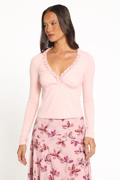 Celestria Ruffle Knit Top - Fairy Floss Pink